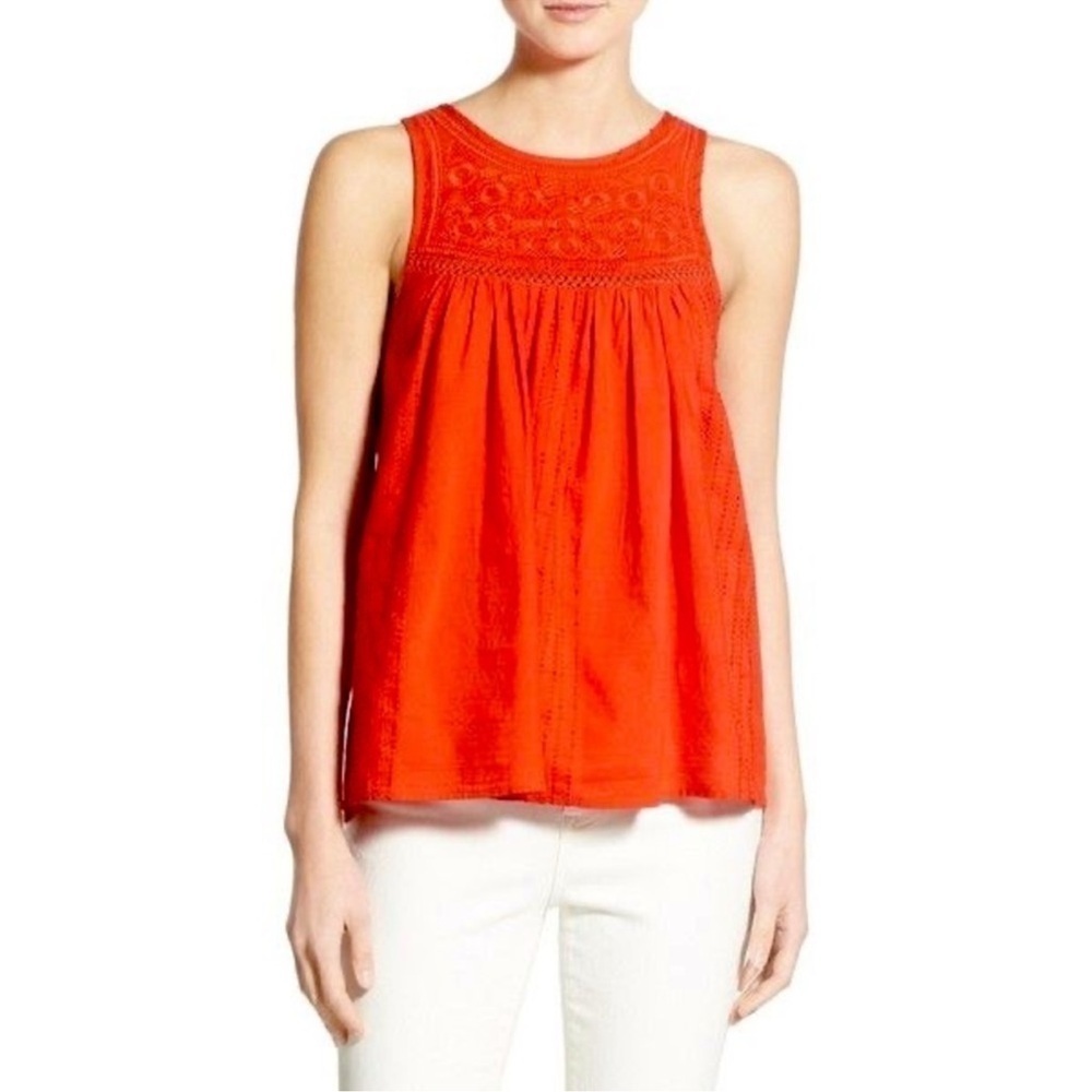 Madewell Bright Orange Embroidered Sleeveless Swing Top